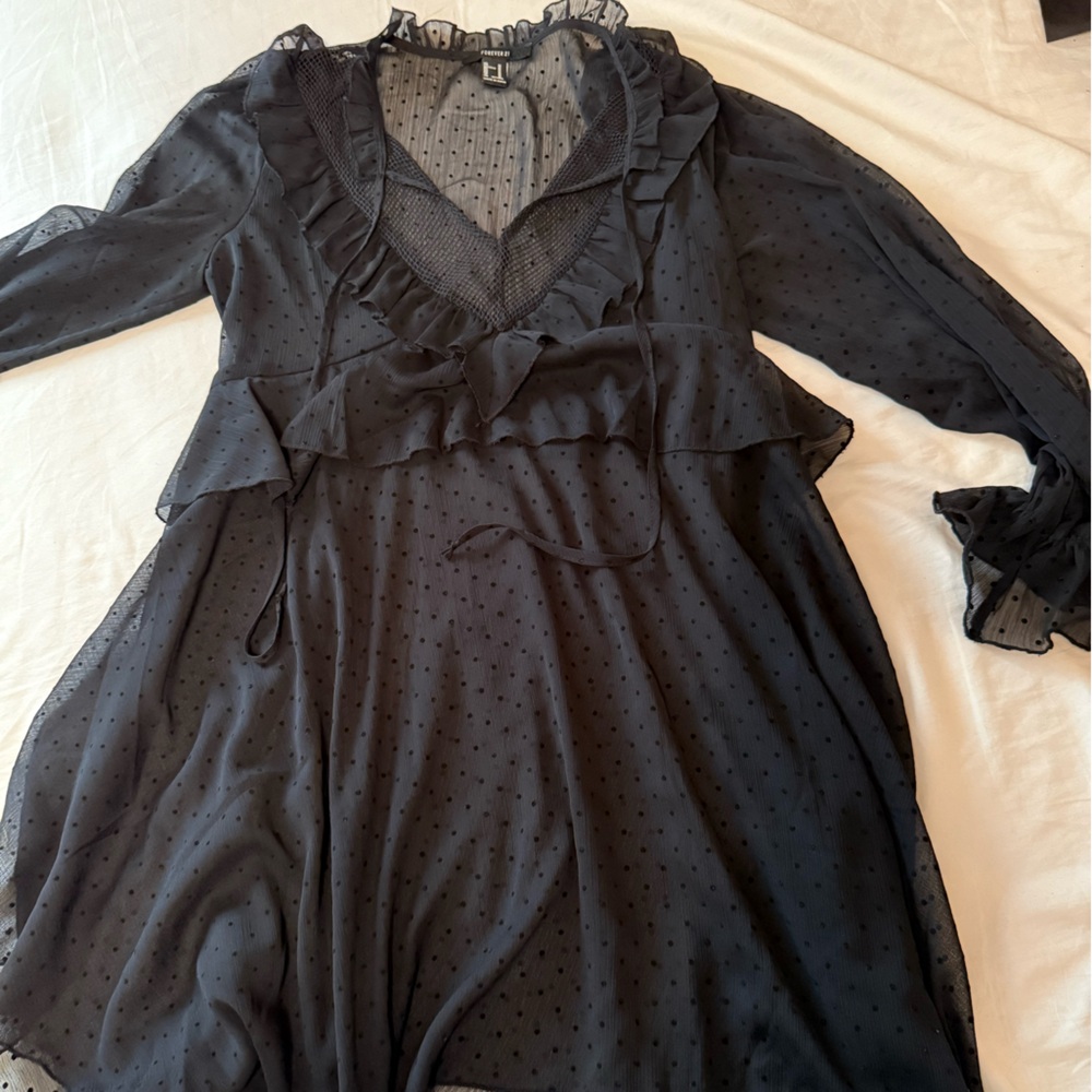 Forever 21 Black Mesh Polka Dot Top